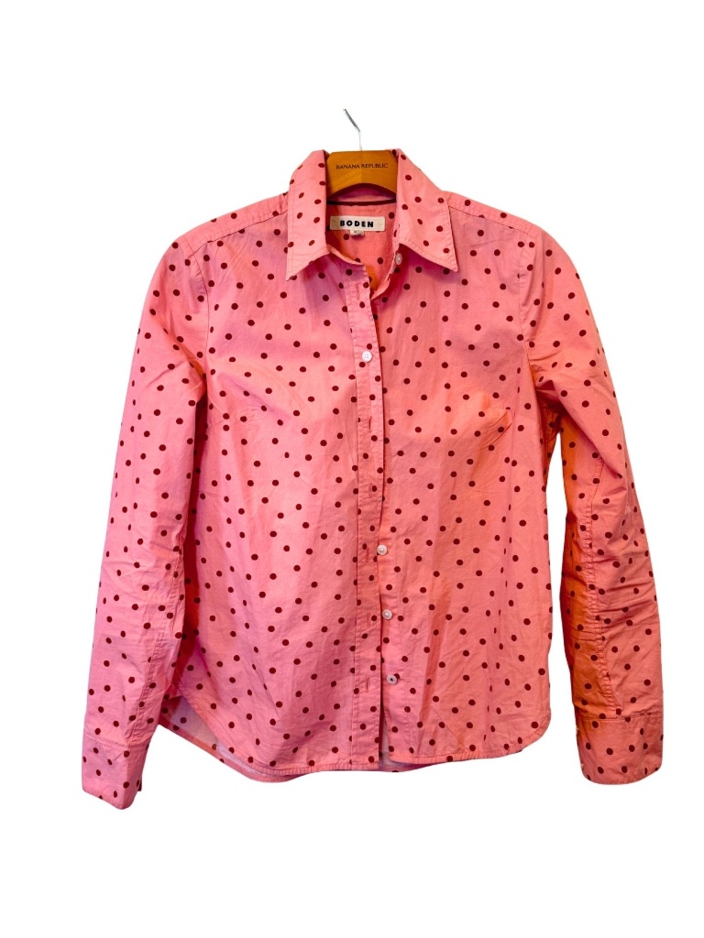 Boden Pink with Red Polka Dots Cotton Shirt Small